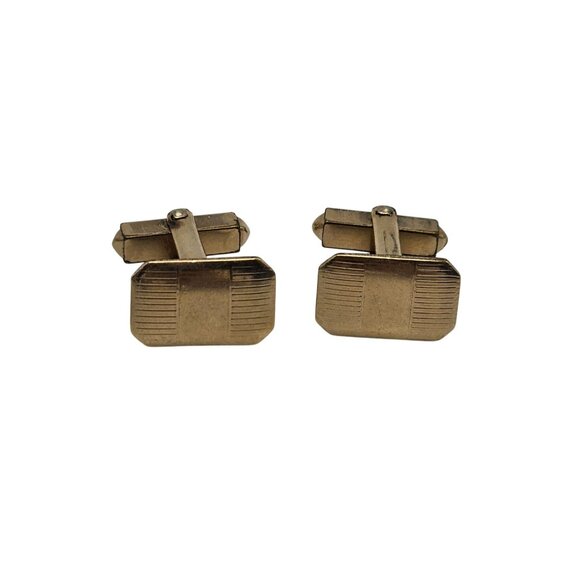 Vintage Gold Tone Cufflinks Rectangular Design Mid Century Engravable - Picture 1 of 4